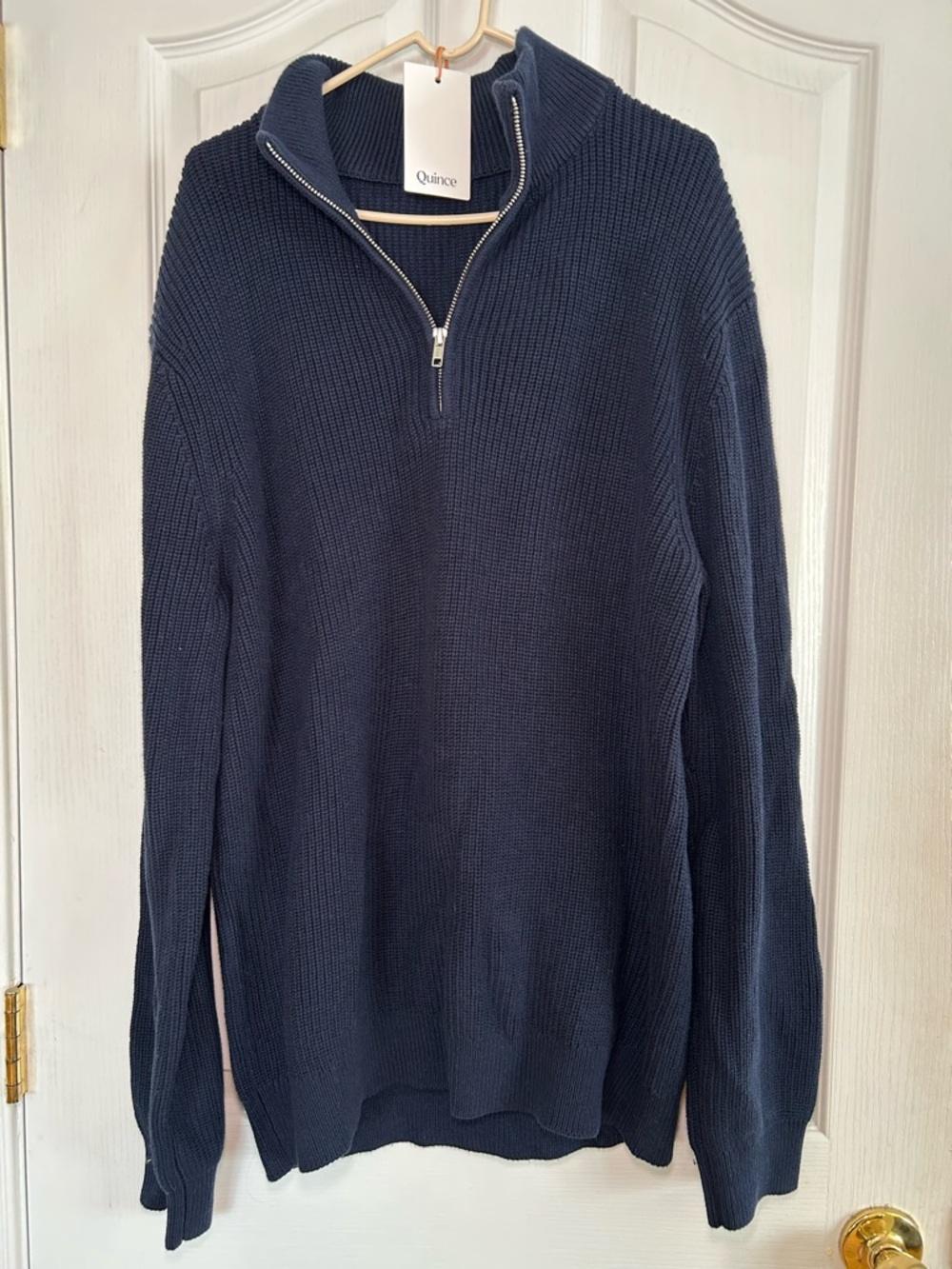 Quince Men's Zip-Neck Knit Sweater in Navy Blue